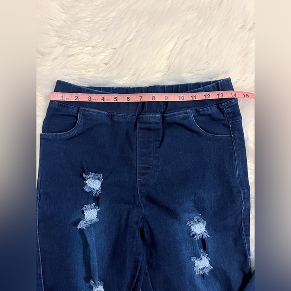 Lara Distressed Dark Denim Slide On High Rise Jeans Size L - Picture 5 of 5